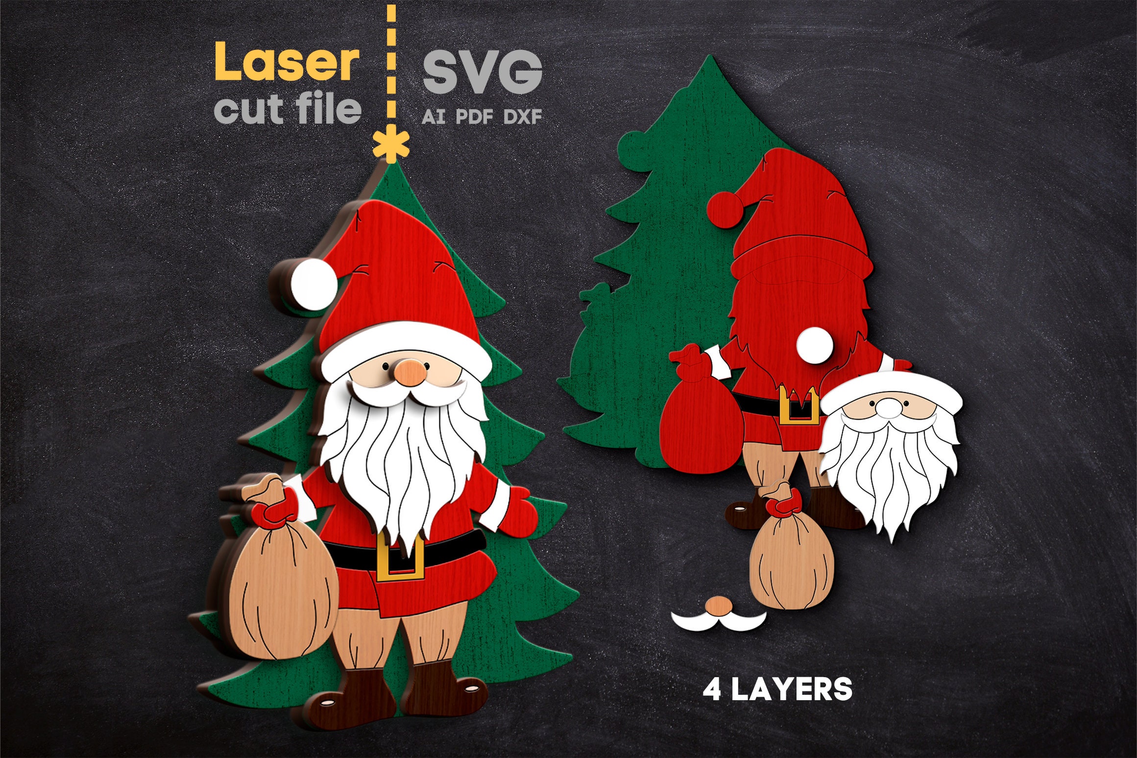Santa Claus SVG Bundle. Laser Cut File for Glowforge, Christmas Tree ...