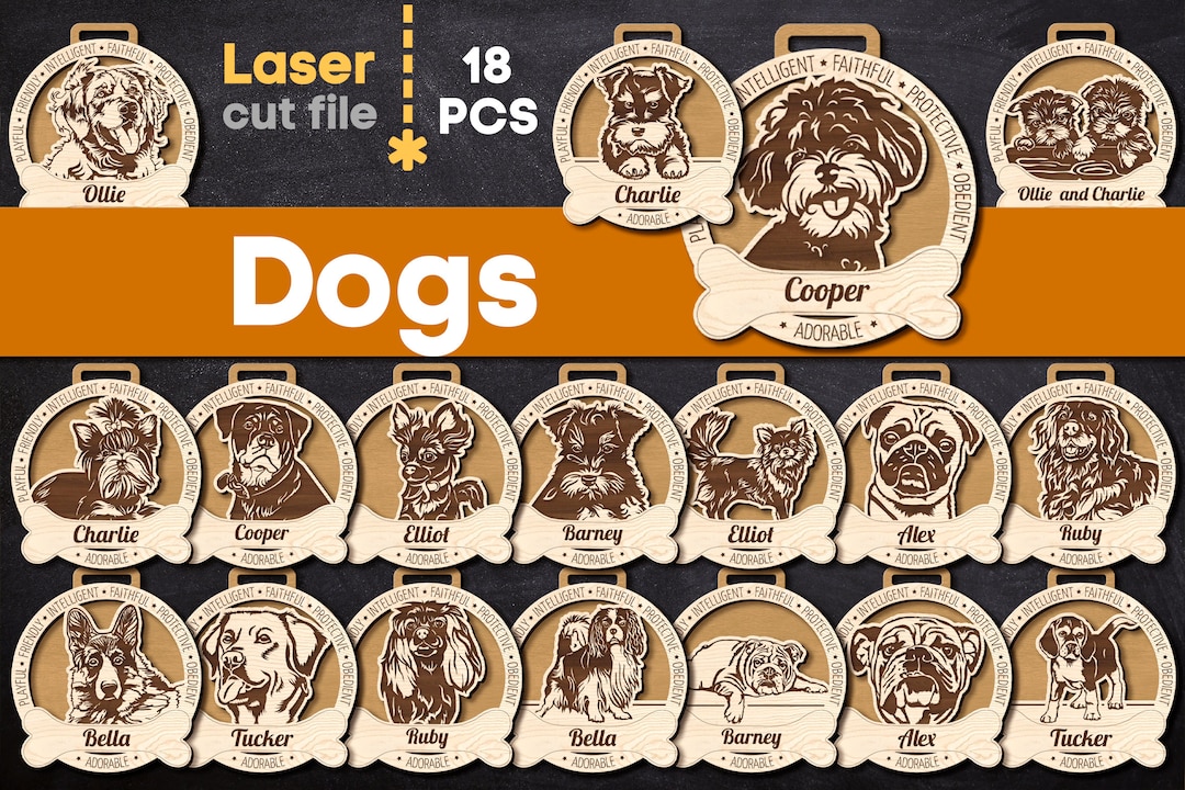 18 Dog Ornaments SVG Bundle Laser Cut File for Glowforge Medal Dog Name ...