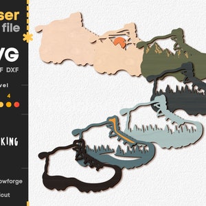 Camping SVG. Laserskuren fil för Glowforge, stövel, hög sko, eld, brasa, tält, berg, läger, natur, skog, Svg Dxf Ai Pdf Cdr, DIREKT NEDLADDNING bild 2