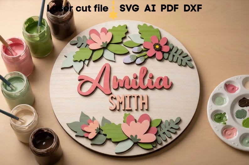 Flowers Baby Name Sign SVG. Laser Cut File for Glowforge, Girl Nursery ...
