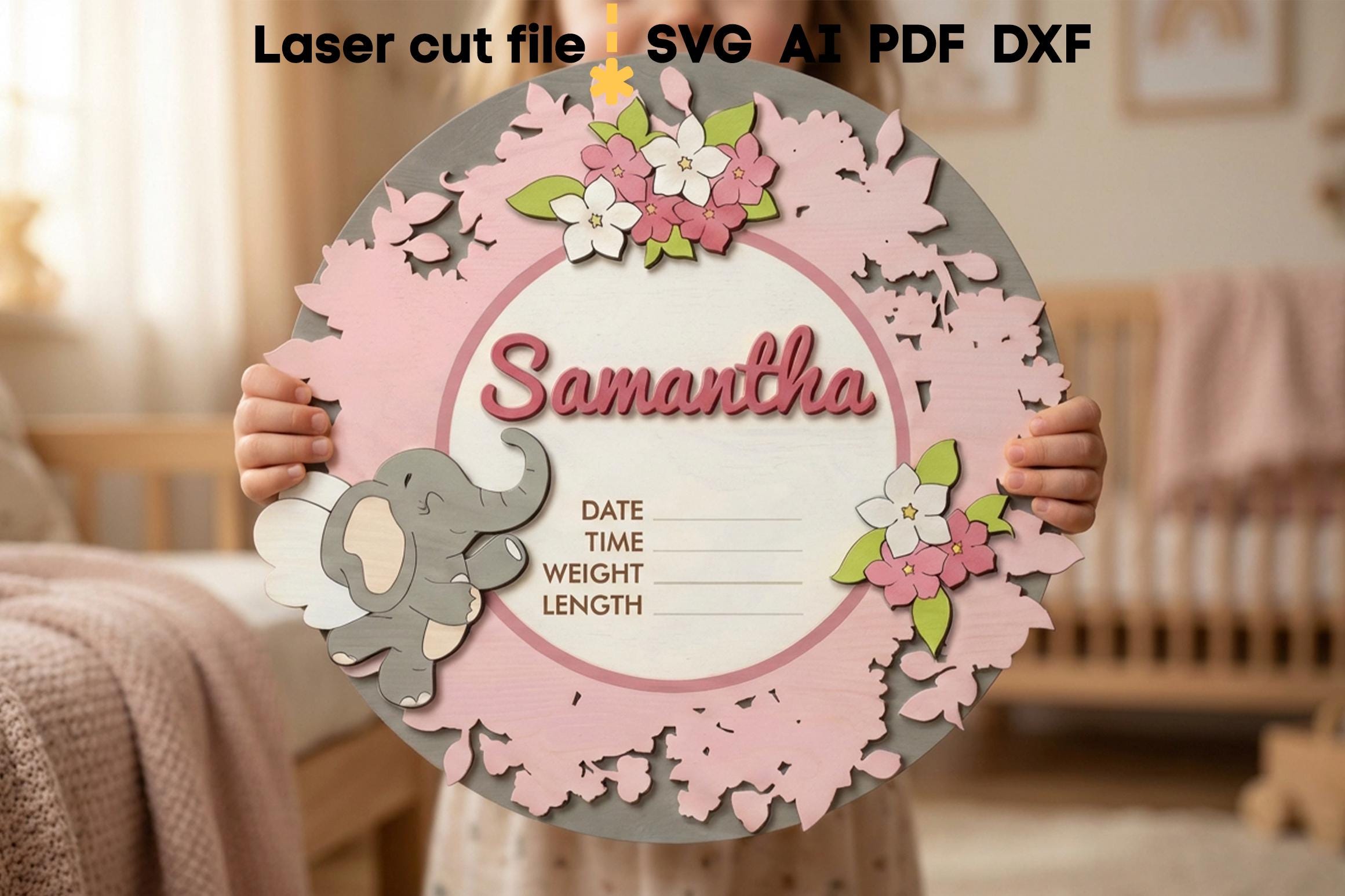 Baby Announcement Sign SVG. Laser Cut File for Glowforge, Elephant ...
