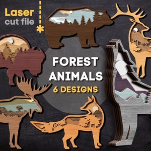 Forest animals SVG Bundle. Laser cut file for Glowforge Cricut, Wolf Bear Fox Bison Deer Elk, Svg Dxf Ai Pdf Cdr, INSTANT DOWNLOAD