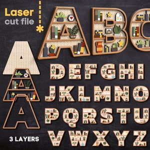 Alfabeto SVG. File tagliato al laser per Glowforge, scaffale Decor libri piante d'appartamento Home Decor lettere monogrammi Svg Dxf Ai Pdf Cdr DOWNLOAD immediato