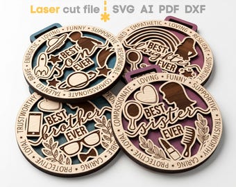Family Medals SVG Bundle. Laser cut file for Glowforge, Best Son, Daughter, Sister, Brother, Ornaments, Svg Dxf Ai Pdf Cdr, INSTANT DOWNLOAD