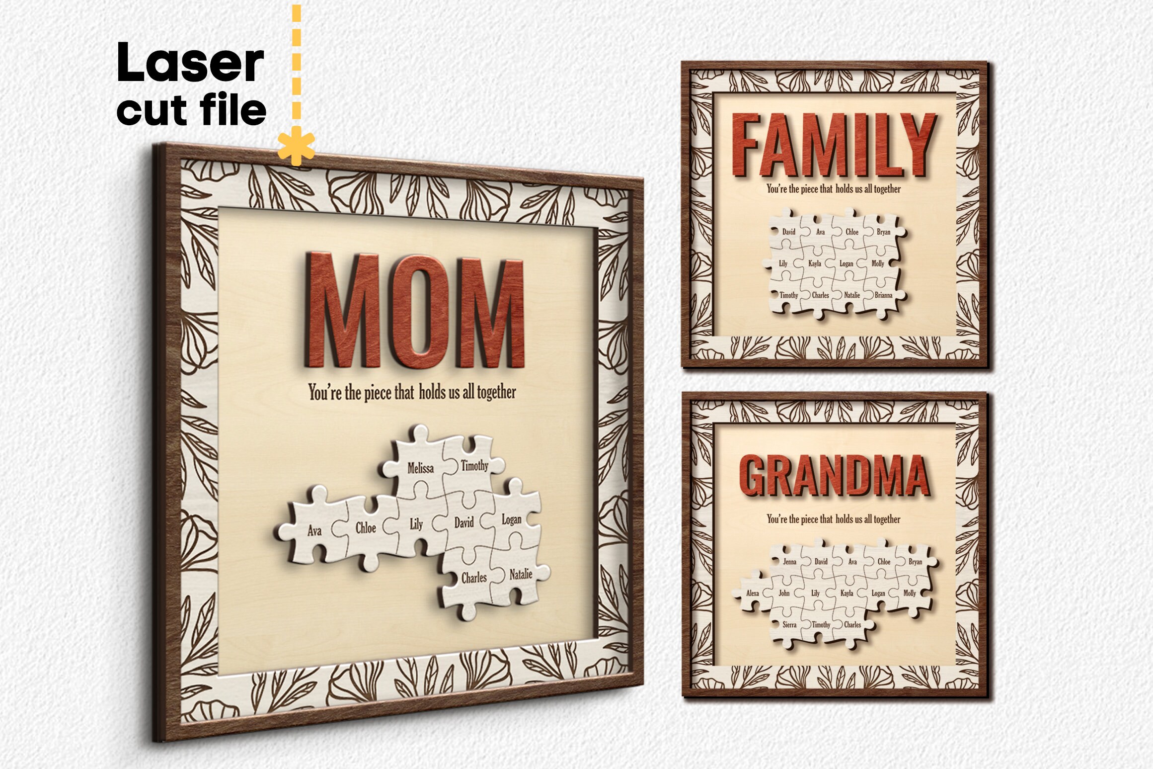 Family Tree Puzzle SVG Bundle. Laser Cut File for Etsy