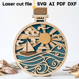 Lot de bouteilles de mer SVG. Fichier découpé au laser pour Glowforge, océan poisson dauphin hippocampe ancre navire sirène, Svg Dxf Ai Pdf Cdr, téléchargement immédiat image 6