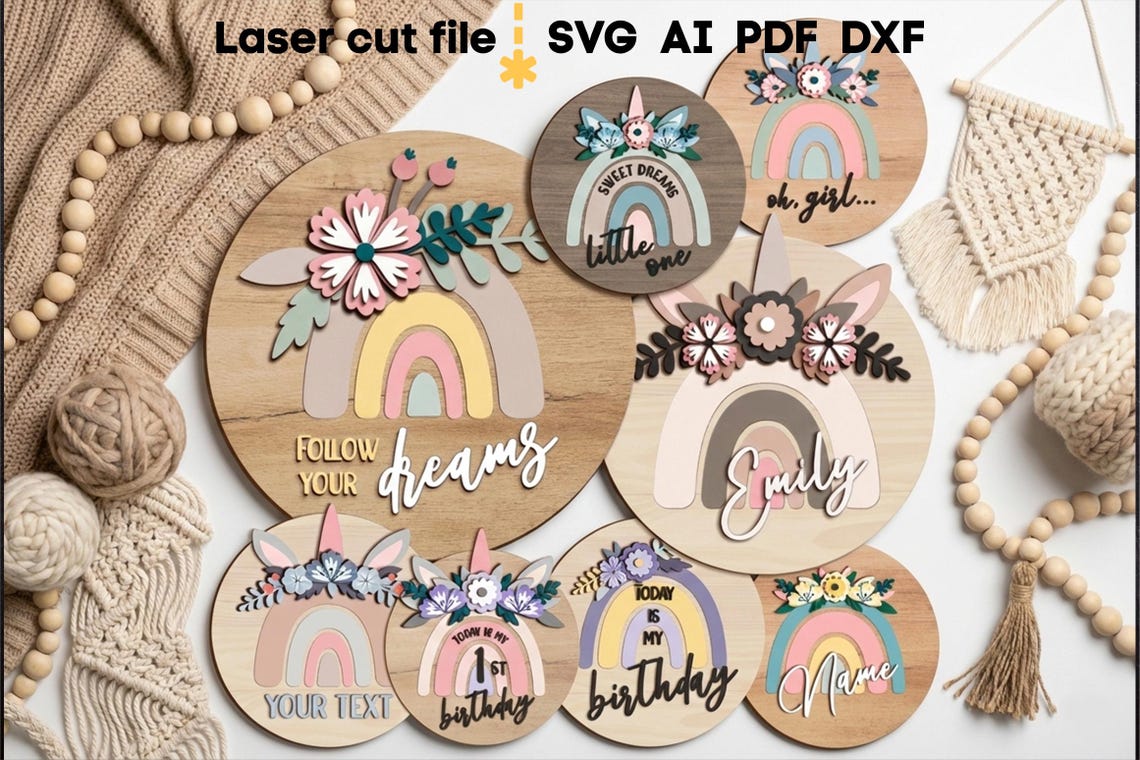 Baby Name Sign SVG Bundle. Laser Cut File for Glowforge, Rainbow ...