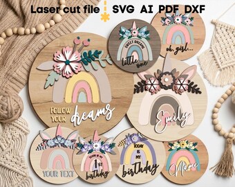 Baby Name Sign SVG Bundle. Laser Cut File for Glowforge, Rainbow ...