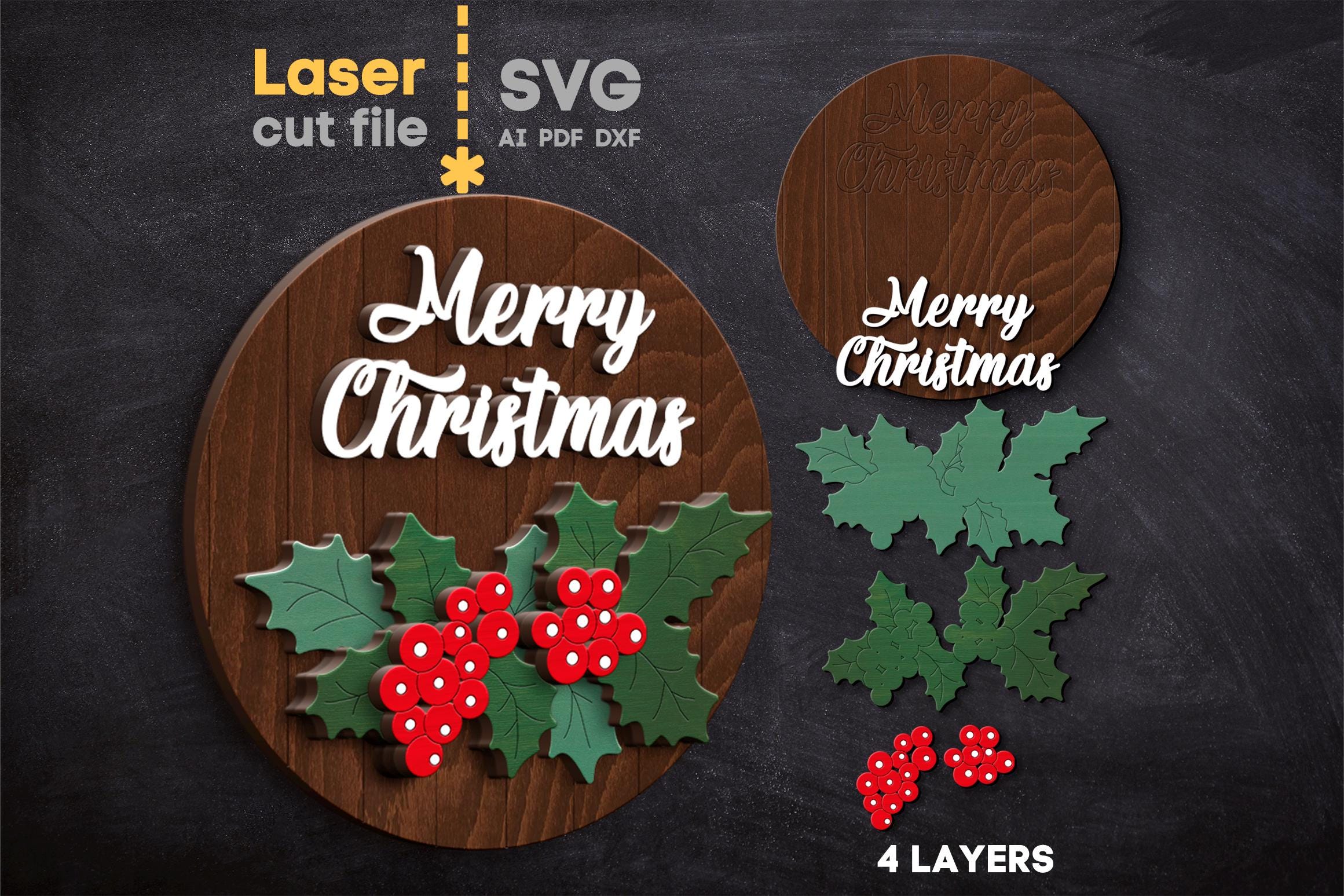 Merry Christmas SVG Bundle. Laser Cut File for Glowforge, Santa Red ...