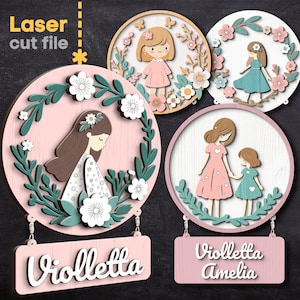 Mädchen Baby Namensschild SVG Bundle. Lasergeschnittene Datei für Glowforge, Mädchen Namensschild Blumen Kinderzimmer Rundes Schild, Svg, Dxf, Ai, Pdf, Cdr, SOFORTIGER DOWNLOAD