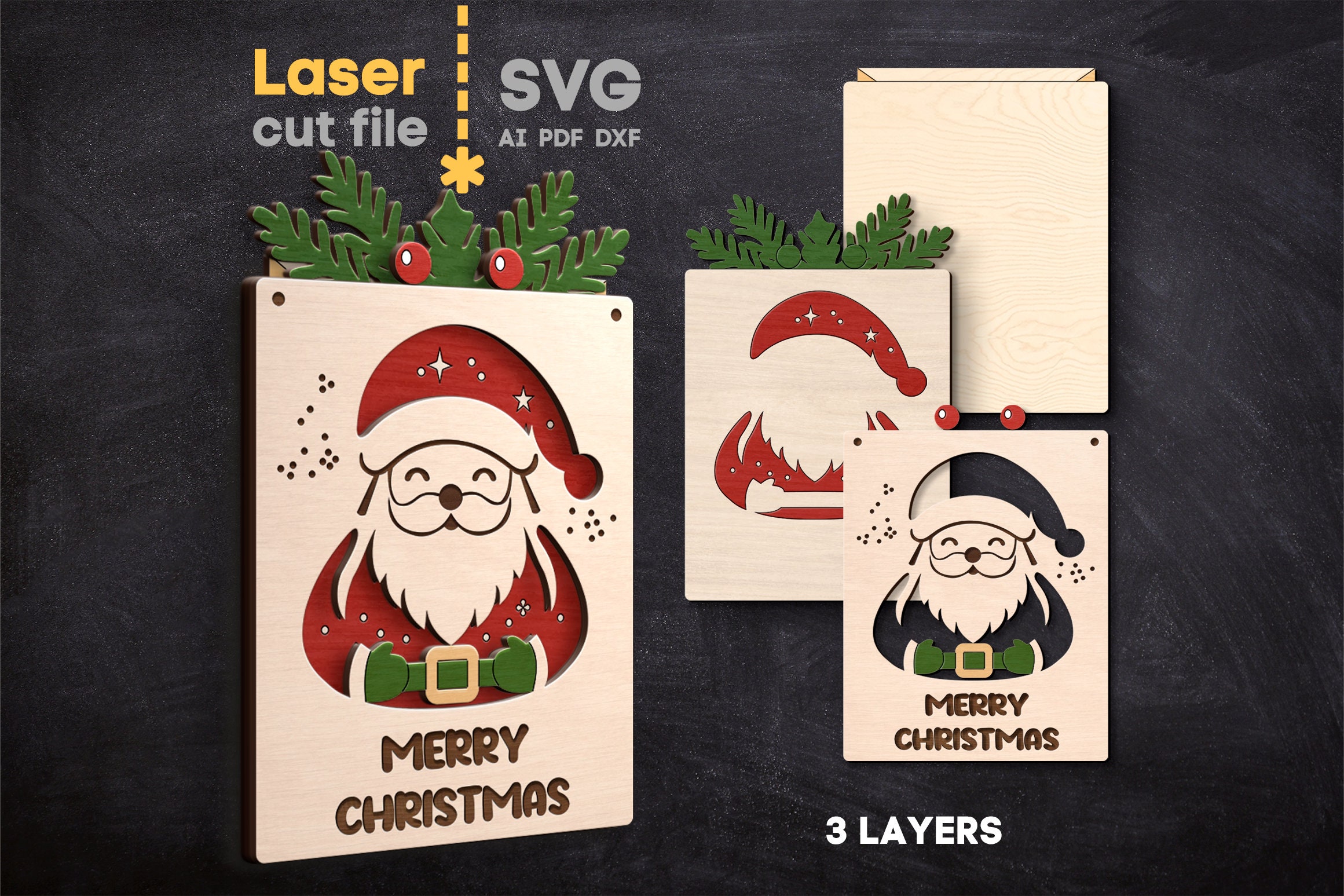 Santa Claus Card SVG Bundle. Laser Cut File for Glowforge, Merry ...
