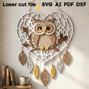 Dream Catcher SVG Bundle. Laser cut file for Glowforge, Owl Fox Leaves Heart Moon Sign Wall Decor, Svg Dxf Ai Pdf Cdr, INSTANT DOWNLOAD image 9