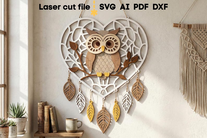 Dream Catcher SVG Bundle. Laser cut file for Glowforge, Owl Fox Leaves Heart Moon Sign Wall Decor, Svg Dxf Ai Pdf Cdr, INSTANT DOWNLOAD image 9