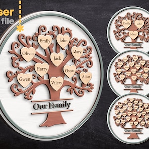 Arbre généalogique SVG. Fichier découpé au laser pour Glowforge, Mère Fête des Pères Petits-enfants Notre famille Layered Svg Dxf Ai Pdf Cdr INSTANT DOWNLOAD