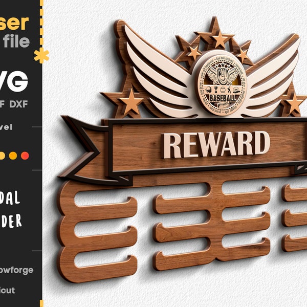 Medal Holder SVG Laser cut file for Glowforge Sport Monogram Ornament Sign Medal Award Svg Dxf Ai Pdf Cdr INSTANT DOWNLOAD