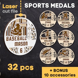 32 Sport SVG Bundle Laser cut file for Glowforge Monogram Baseball Hockey Football Ornament Sign Medal Cup Dxf Ai Pdf Cdr INSTANT DOWNLOAD