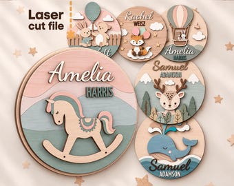 Layered Baby Name Sign SVG Bundle – Nursery Animal Laser Cut Files