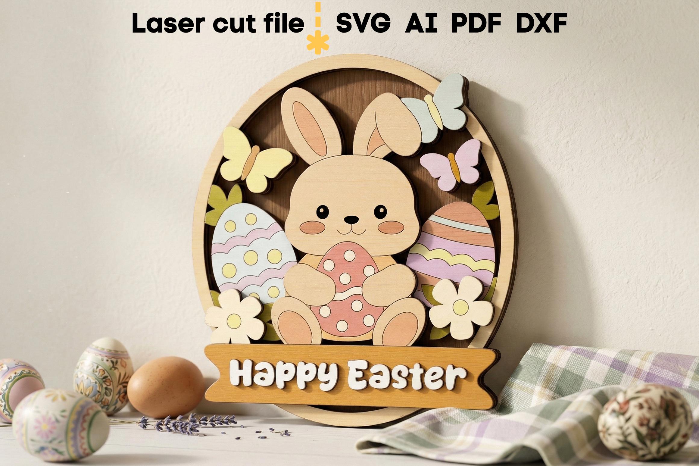 Happy Easter SVG Bundle. Laser Cut File for Glowforge, Bunny Eggs ...