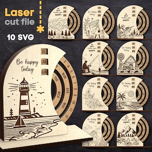 Ewiger Kalender SVG Bundle. Laser geschnitten Datei für Glowforge, Natur Camping Bauernhof Leuchtturm Angeln, SVG, Dxf Ai Pdf Cdr, SOFORTIGER DOWNLOAD