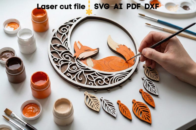 Dream Catcher SVG Bundle. Laser cut file for Glowforge, Owl Fox Leaves Heart Moon Sign Wall Decor, Svg Dxf Ai Pdf Cdr, INSTANT DOWNLOAD image 2
