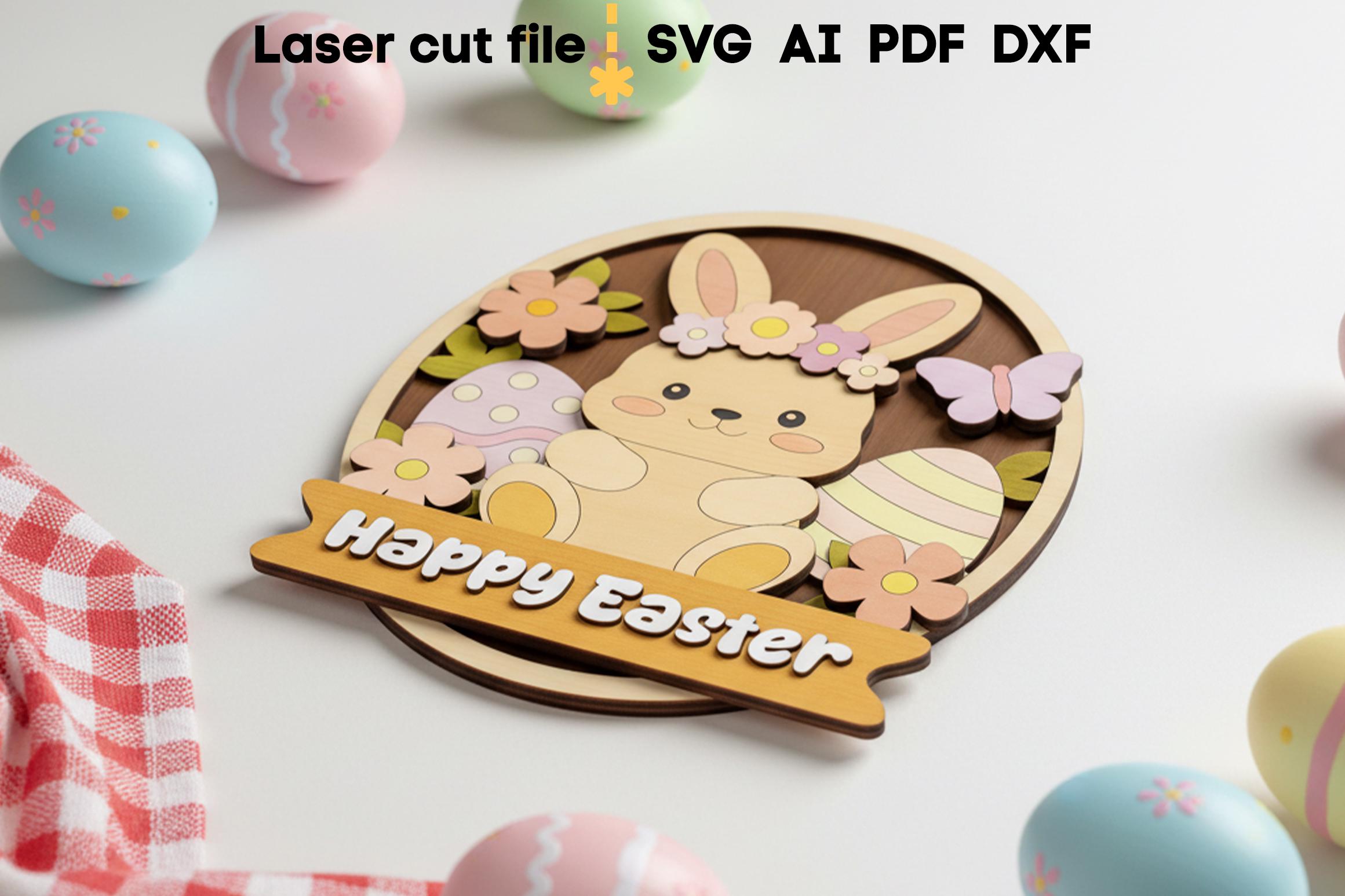 Happy Easter SVG Bundle. Laser Cut File for Glowforge, Bunny Eggs ...