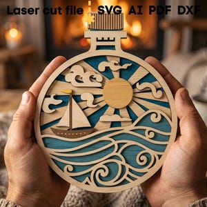 Lot de bouteilles de mer SVG. Fichier découpé au laser pour Glowforge, océan poisson dauphin hippocampe ancre navire sirène, Svg Dxf Ai Pdf Cdr, téléchargement immédiat image 8