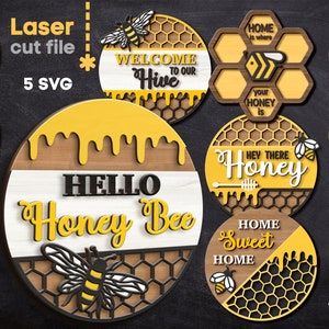 Honing SVG-bundel. Lasergesneden bestand voor Glowforge Honeycomb boerderij decor welkom teken deur hanger Svg Dxf Ai Pdf Cdr INSTANT DOWNLOAD