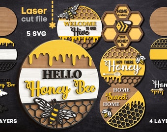 Honey SVG Bundle. Laser cut file for Glowforge Honeycomb Farmhouse decor Welcome Sign Door Hanger Svg Dxf Ai Pdf Cdr INSTANT DOWNLOAD