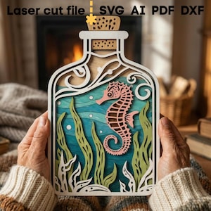 Lot de bouteilles de mer SVG. Fichier découpé au laser pour Glowforge, océan poisson dauphin hippocampe ancre navire sirène, Svg Dxf Ai Pdf Cdr, téléchargement immédiat image 5