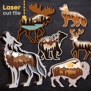 Waldtiere SVG Bundle. Laser geschnitten Datei für Glowforge, Natur Wolf Bär Moose Büffel Fuchs Hirsch See, svg Dxf Ai Pdf Cdr, INSTANT DOWNLOAD