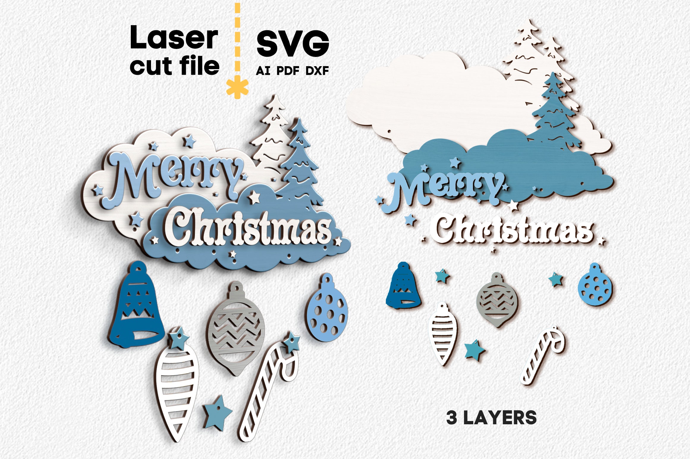 Christmas SVG. Laser Cut File for Glowforge Cricut. Merry Christmas ...