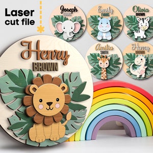 Nom de bébé SVG Bundle. Fichier découpé au laser pour Glowforge, chambre d'enfant de la jungle bébés animaux girafe zèbre, Svg Dxf Ai Pdf Cdr, téléchargement immédiat