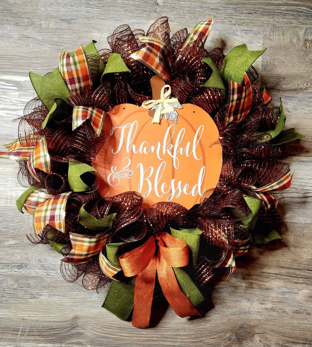 Fall Deco Mesh Wreath Thanksgiving Wreath Blessed - Etsy