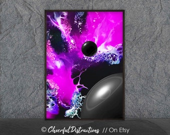 Modern Space Art, Astronomy Poster, Cosmic Space Science Instant Download, Home Decor, Black and Pink Printable Graphic Wall Art Genesis