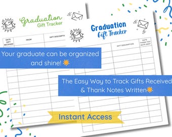 Graduation Gift Tracker, Printable Graduate Thank You Note Tracker, Printable Gift List, Graduation Note Tracker,Thank You List for Graduate
