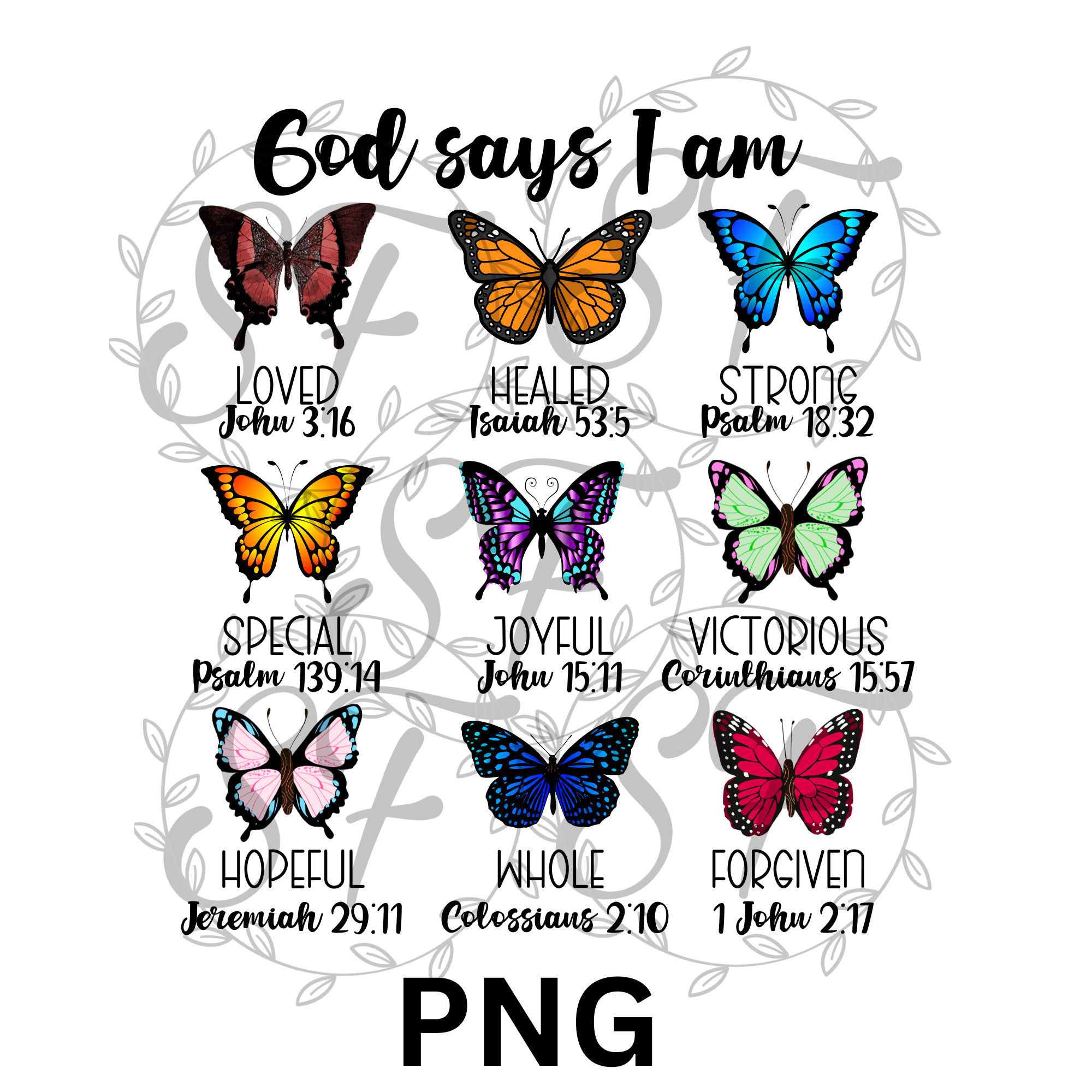 God says I am butterflies, Jesus, Bible, png digital file, instant download, PNG, SVG, sublimation, 300 dpi