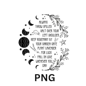 Praktische magie, mantra, zout, rozemarijn, lavendel, geluk, heks, digitaal bestand, instant download, PNG, sublimatie, 300 dpi