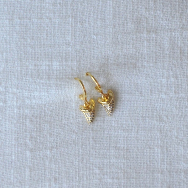High Tide Huggies- Gold CZ Pavé Shark's Teeth Earrings, Beachy Jewelry, Summer Jewelry, Gold Earrings
