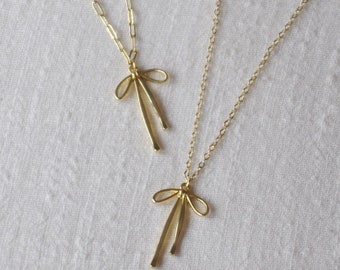 Gold Ribbon Bow Necklace- Gold Layering Necklace, Bow Jewelry, Coquette Ribbon Concert Necklace, Trendy Bow Jewelry, Bow Ring, Bow Earrings