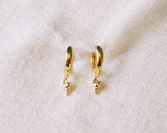 Caspian Huggies- Gold Ceriths Conch Shell Chunky Huggie Hoops, Sea-themed Earrings, Surfer Girl Hoops, Coastal Cowgirl Jewelry, Beachy