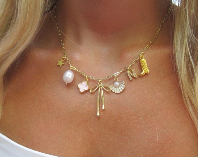 Custom Charm Necklace Build Your Own Charm Necklace, Italian Charm Necklace, Gold Plated Jewelry