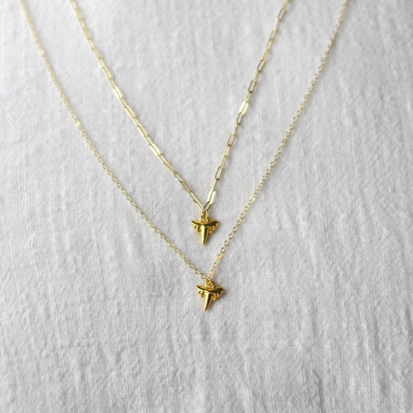 Sawyer Necklace- Gold Plated Shark Tooth Necklace, Gold Beachy Layering Jewelry