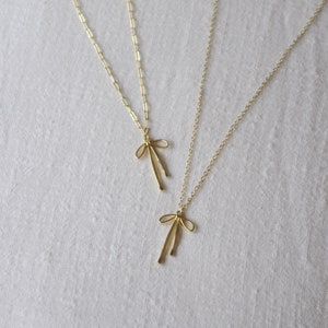 Gold Ribbon Bow Necklace- Gold Layering Necklace, Bow Jewelry