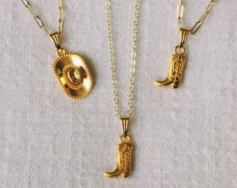 Rodeo Nights Necklace- Cowboy Boot Gold Necklace, Cowboy Hat Necklace, Western Themed Texas Necklace