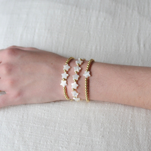 Gold Star Bracelet- Gold Beaded Bracelets, Pearl Star Bracelets, Stacking Bracelets