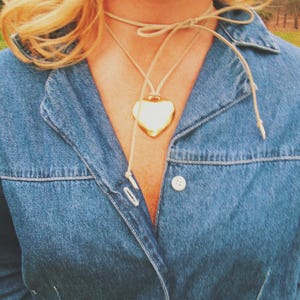 Hattie Heart Necklace- Vintage Antiqued Gold Puffy Large Heart Charm on Multiple Color Options of Suede, Layered Heart Statement Necklace