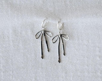 Silver Ribbon Bow Huggies- Silver Bow Earrings, Silver Plated Jewelry, Elegant Silver Coquette Earrings, Birthday Christmas Gift for Teens