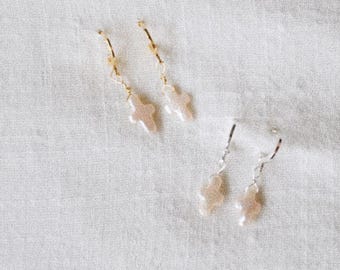 Freshwater Pearl Cross Huggies- Elegant Christian Pearl & Gold Jewelry, Beachy Jewelry for Layering, Each Cross is Unique and Different