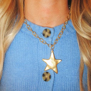 Stars Above Necklace- Antiqued Gold Jumbo Star Charm on 18k Gold Filled Chain, Custom Charm Necklace, Vintage Necklace
