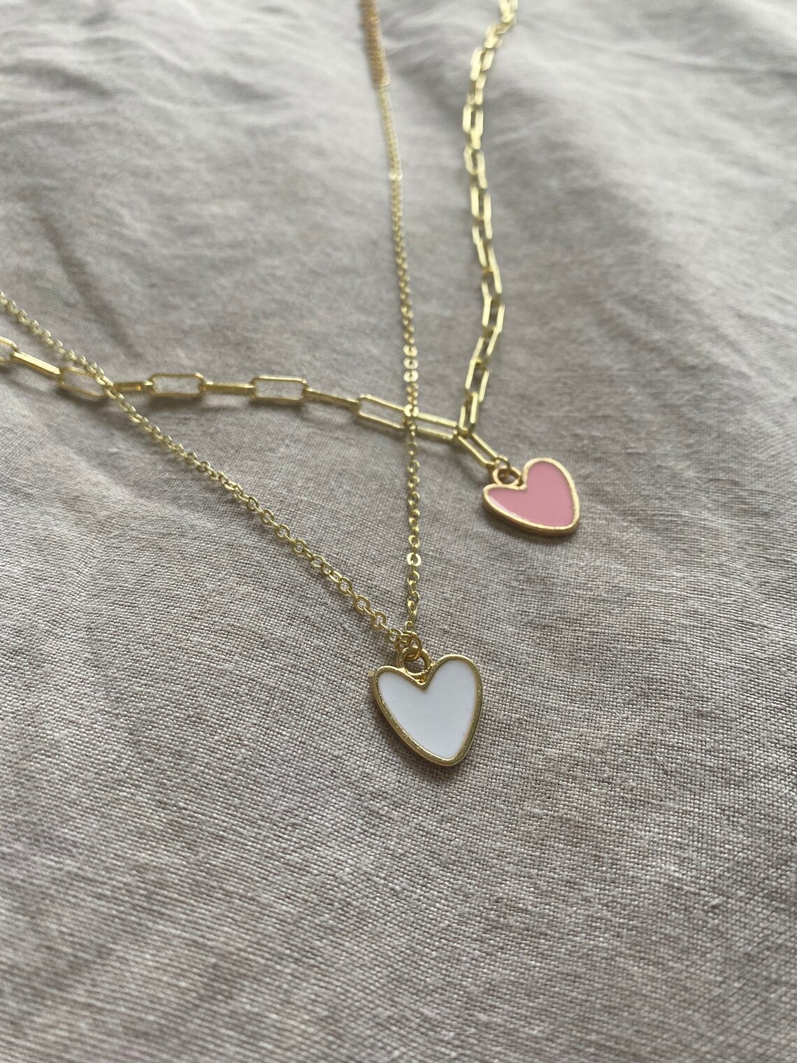 Preppy Pink and White Heart Necklace With Two Chain Options Etsy
